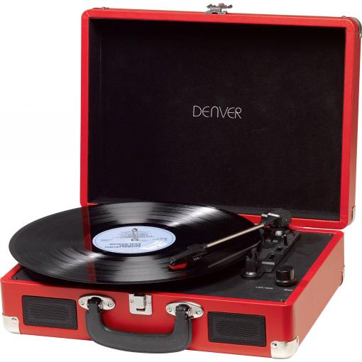 Kufříkový USB gramofon Denver VPL-120, červená