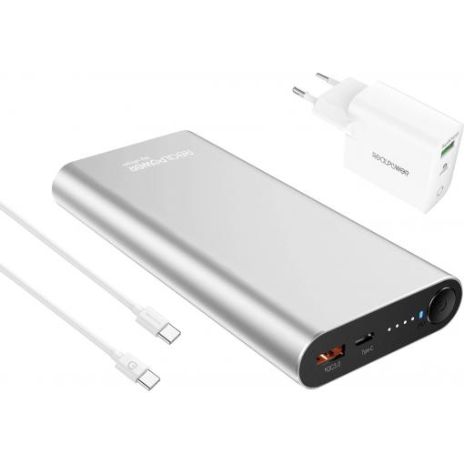RealPower REALPOWER PB-20000 PD Pro powerbanka 20000 mAh, Dodávka energie, stříbrná, Indikátor stavu
