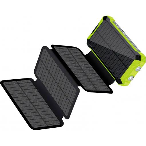 RealPower REALPOWER PB-20000 Solar powerbanka 20000 mAh, Bezdrátové nabíjení Qi, USB-A, zelená, Venkovní