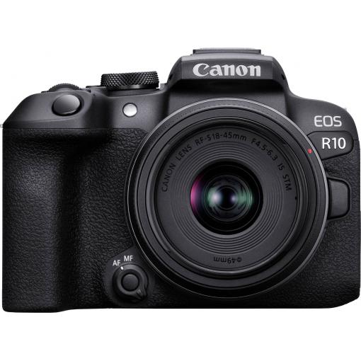 Canon EOS R10 + RF-S 18-45mm F4.5-6.3 IS STM digitální zrcadlovka RF-S 18-45 mm 24.2 Megapixel černá 4K video, stabilizace obrazu, Wi-Fi, integrovaný