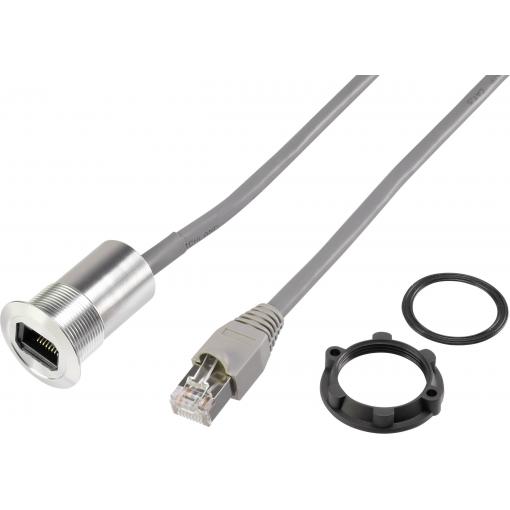 TRU COMPONENTS Vestavná zásuvka RJ45, délka kabelu 1,50 m RJ45-03 zásuvka, vestavná, zástrčka, rovná stříbrná 1 ks