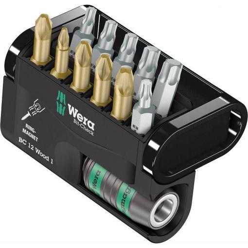 Wera Bit-Check 12 Wood 1 05057423001 sada bitů, 12dílná, křížový PZ, křížový PH, Vnitřní T-profil, 1/4 (6,3 mm)