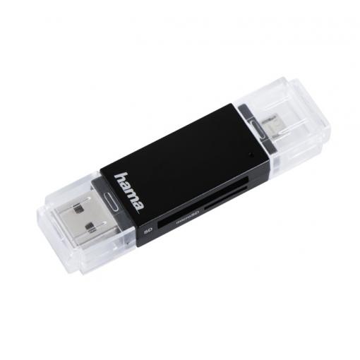 Hama USB 2.0 OTG čtečka karet Basic, SD/microSD, černá