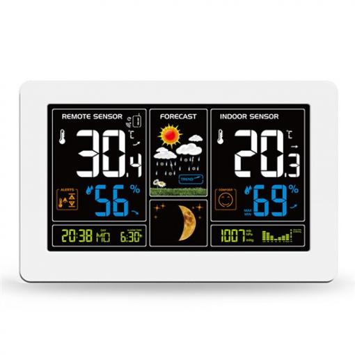 Solight meteostanice, extra velký barevný LCD, teplota, vlhkost, tlak, RCC, USB nabíjení, bílá - TE81W