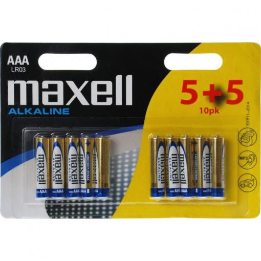 Baterie alkalické Maxell LR03 AAA, 10 ks (5+5)