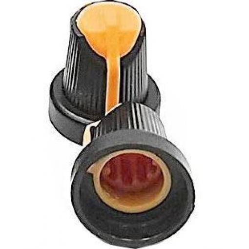 Přístrojový knoflík 15 × 17 mm, hřídel 6 mm, černo-oranžový