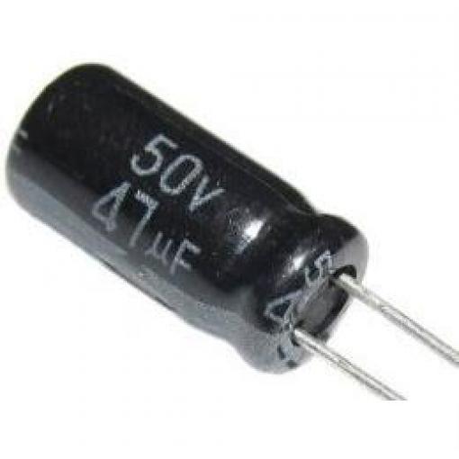 Elektrolytický kondenzátor 47 µF / 50 V, radiální, 6 × 11 × 2,5 mm