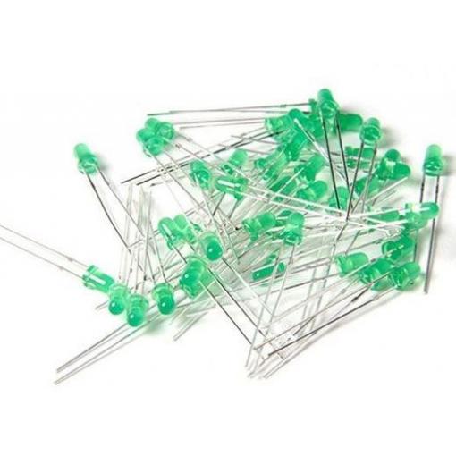 LED dioda 3 mm zelená difuzní, 2 V / 20 mA, balení 100 ks