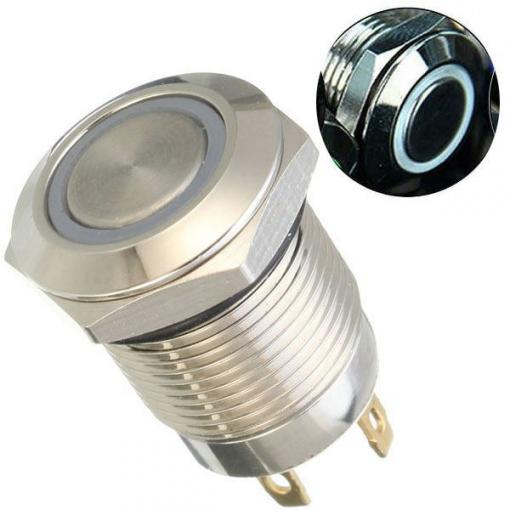 Stiskací vypínač OFF-ON 12 mm, 250 V / 2 A, LED prosvětlení 12 V