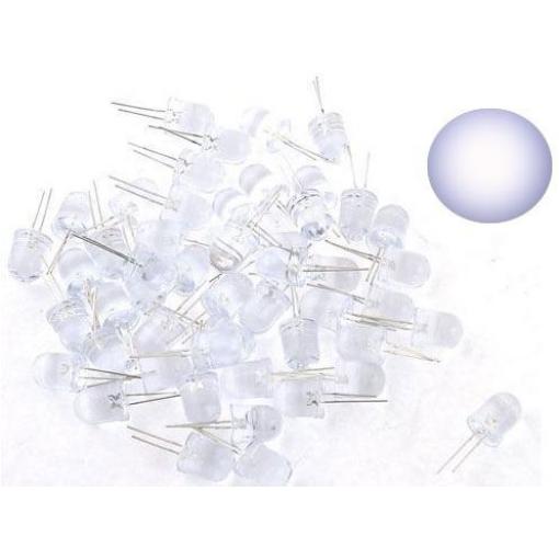 LED dioda 10 mm bílá čirá, 3 V / 20 mA, balení 100 ks