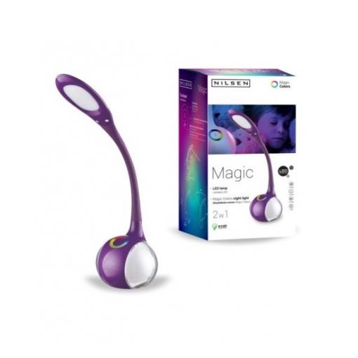 NILSEN LED stolní lampa MAGIC dotyková, stmívatelná, 7W, barev.podsvícení, fialová   US008