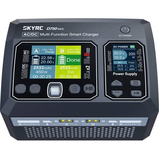 SKYRC D750 MIX modelářská nabíječka, 32 A, pro olověné akumulátory, LiFePO , LiHV , Li-Ion, Li-Pol, NiCd, NiMH