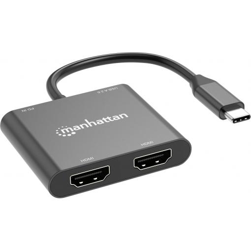 Manhattan USB 2.0 adaptér [1x USB-C® zástrčka - 4x HDMI zásuvka, USB 2.0 zásuvka A, USB-C® zásuvka (nabíjení)] 15 cm 4K UHD, oboustranně zapojitelná zástrčka,