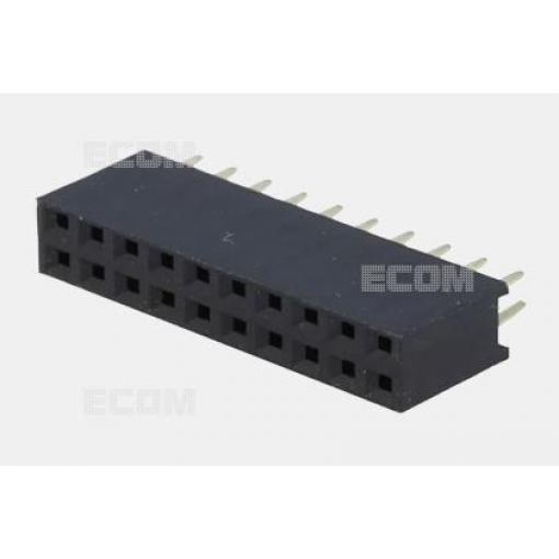 Dutinková lišta DS1023-2X10S21, 2×10 kontaktů, 2,54 mm, Ni+Au