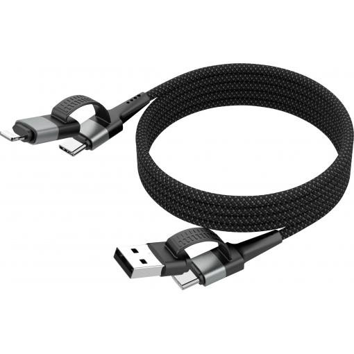 Ansmann USB kabel USB-A zástrčka, USB-C ® zástrčka, Apple Lightning konektor 120 cm černá Textilní plášť 1700-0188
