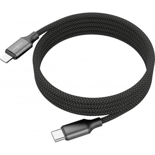 Ansmann USB kabel Apple Lightning konektor, USB-C ® zástrčka 120 cm černá Textilní plášť 1700-0187