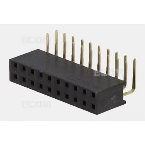 Dutinková lišta DS1024-2X10R2, 2×10 kontaktů, 2,54 mm, Ni+Au