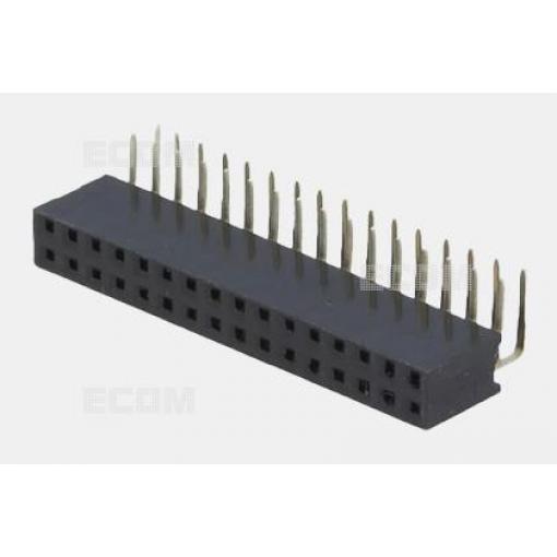 Dutinková lišta DS1024-2X16R2, 2×16 kontaktů, 2,54 mm, 90°