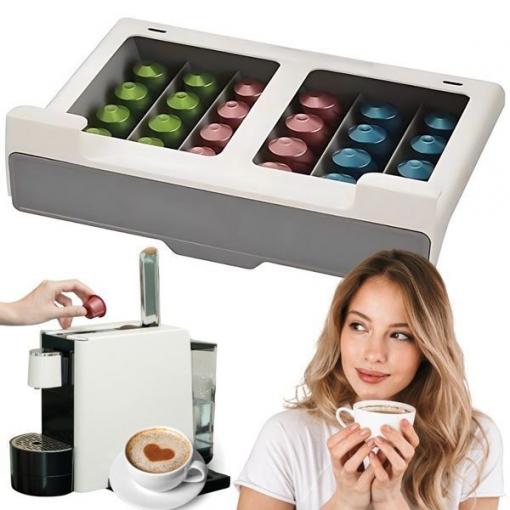 Nástěnný organizér na kávové kapsle, 6 přihrádek, 30 kapslí
