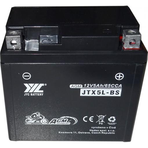 Olověný akumulátor JYC JTX5L-BS AGM, 12 V / 5 Ah, motocykl, pravá polarita