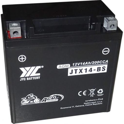 Olověný akumulátor JYC JTX14-BS AGM, 12 V / 14 Ah, motocykly