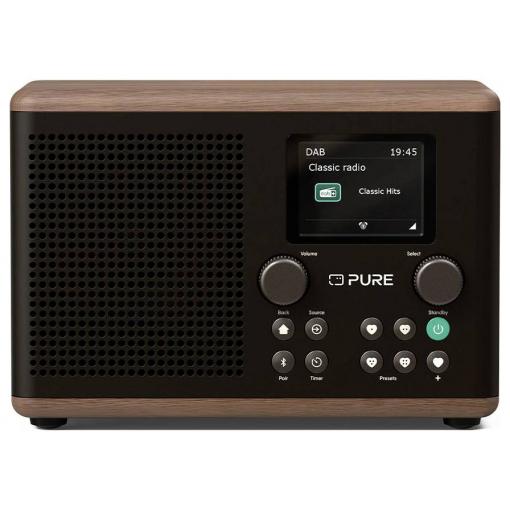 Pure Classic H4 Coffee Black/Walnut EU/UK 252983 stolní rádio, DAB+, FM, Bluetooth, AUX, funkce alarmu, černá, dřevo