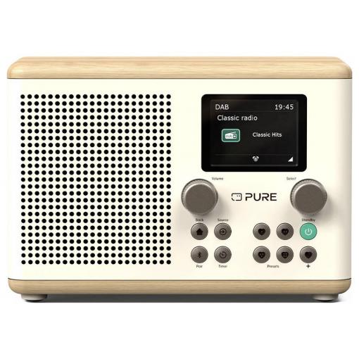 Pure Classic H4 Cotton White/Oak EU/UK 252982 stolní rádio, DAB+, FM, Bluetooth, AUX, funkce alarmu, dub, bílá