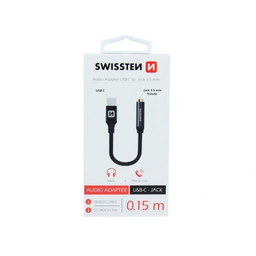 Adaptér SWISSTEN USB-C/JACK 0,15m černý