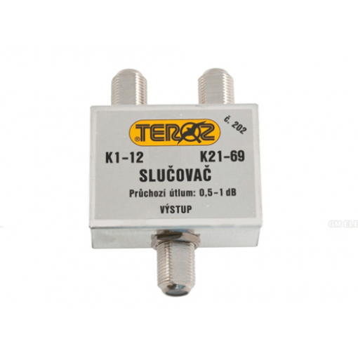 Slučovač Teroz 201X, 2 vstupy, F konektory, 40–862 MHz