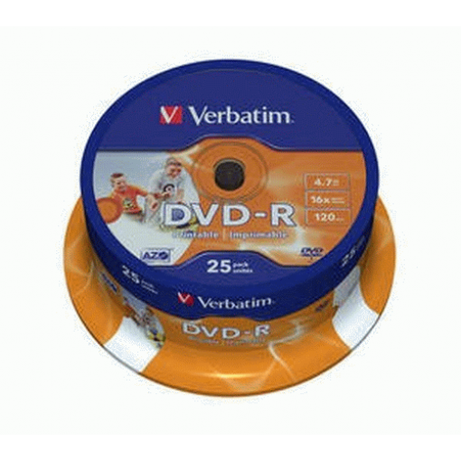 DVD-R Verbatim Inkjet Printable 16x, 4,7 GB, balení 25 ks