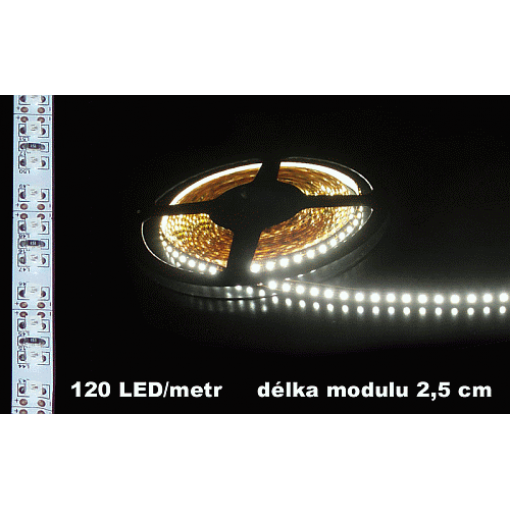 LED pásek, modul 2,5cm, 9,6W, studená bílá, 720lm, 120LED/m, IP20