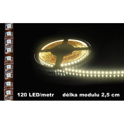 LED pásek, teplá bílá, 120LED/m, délka modulu 2,5cm, IP20