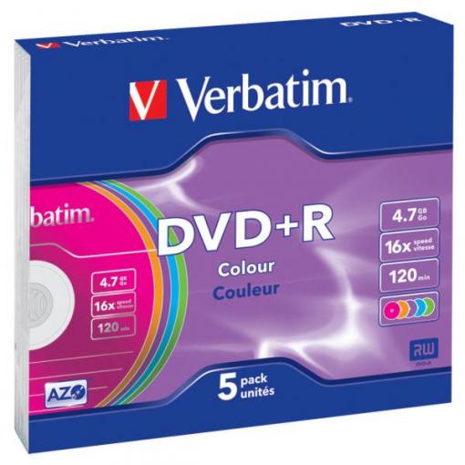 VERBATIM DVD+R Colour 16x/4.7GB cena za balení 5 ks