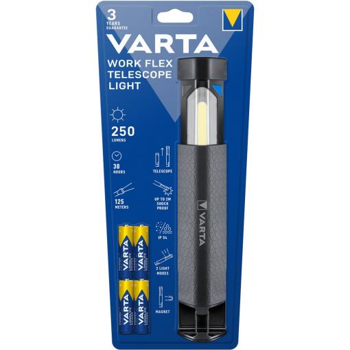 Svítilna VARTA 18646 LED5W + COB LED vč.4R6, WORK FLEX TELESCOPE LIGHT