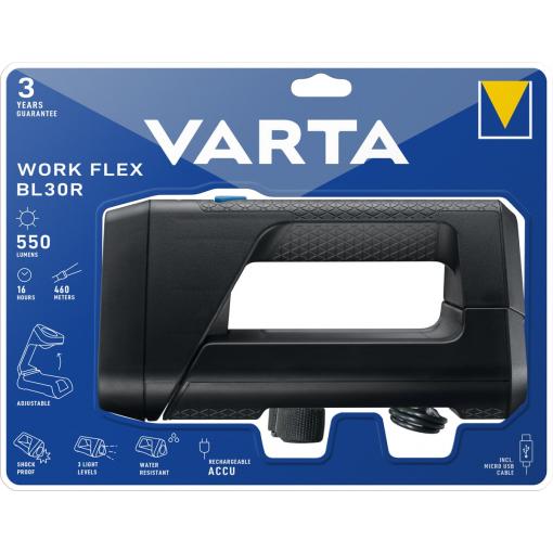 Svítilna VARTA 18684 LED5W + postranní úsporné LED diody, nabíjecí, WORK FLEX BL30R