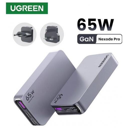 UGREEN Nexode Pro nabíjecí adaptér, GaN, USB-C® zásuvka, USB-C® zásuvka, USB-A zásuvka, 65 W, Power Delivery 3.0, šedá