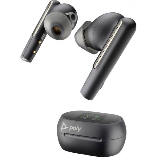 HP Voyager Free 60+ UC Earbuds špuntová sluchátka (In Ear) Bluetooth® černá Redukce šumu mikrofonu Nabíjecí pouzdro, se základní stanicí Bluetooth® Počítače