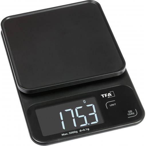 TFA Dostmann COOKIE digitální kuchyňská váha digitální digitální, s odměrnou mísou Max. váživost=5000 g černá 130 x 195 x 29