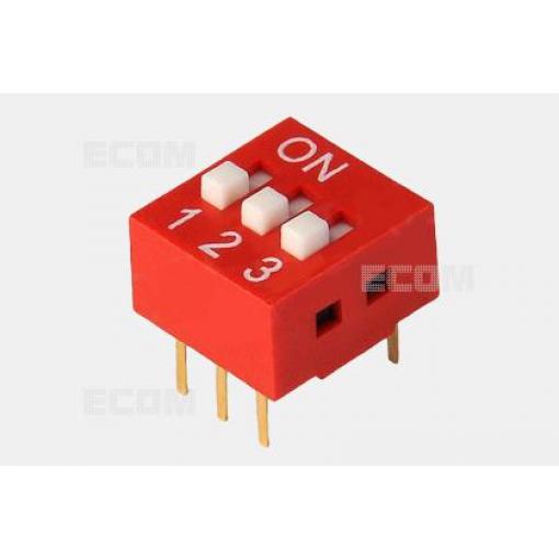 DIP spínač DS1040-03RN, 3 póly, 180°, dlouhý hmatník, červený