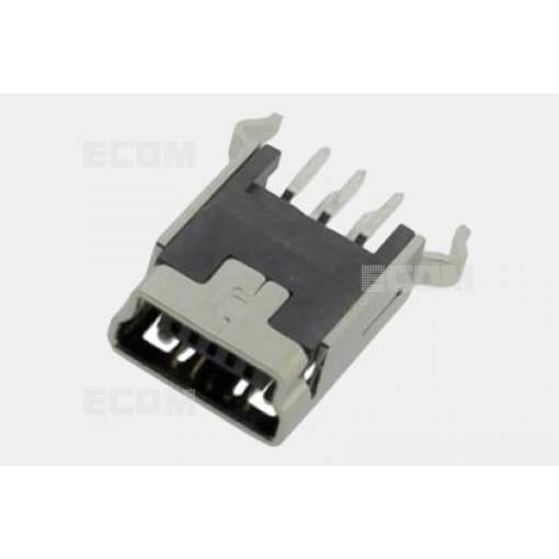 Konektor mini USB zásuvka B 5P, 180°, pozlacený, černý