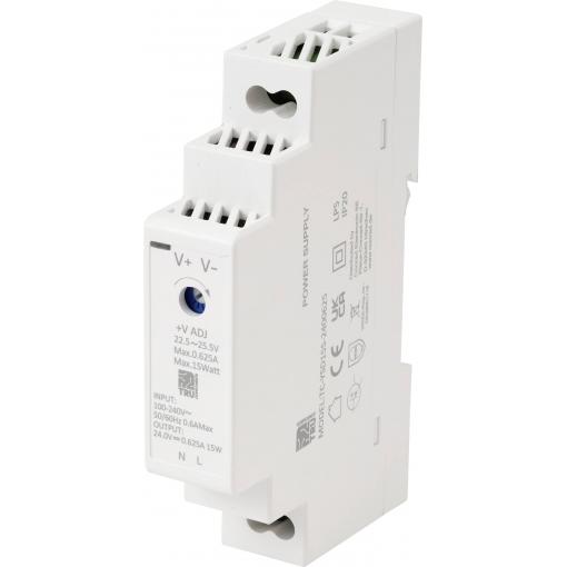 TRU COMPONENTS TC-13713364 síťový zdroj na DIN lištu Spotřeba (Stand-By) 0.3 W 24 V/DC 0.625 A 15 W Počet výstupů:1 x Obsah 1 ks