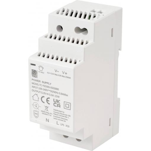 TRU COMPONENTS TC-13713368 síťový zdroj na DIN lištu Spotřeba (Stand-By) 0.3 W 5 V/DC 3 A 15 W Počet výstupů:1 x Obsah 1 ks