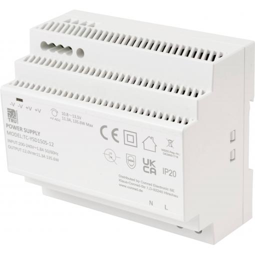 TRU COMPONENTS TC-13710892 síťový zdroj na DIN lištu Spotřeba (Stand-By) 0.3 W 12 V/DC 11.3 A 135.6 W Počet výstupů:1 x Obsah 1 ks