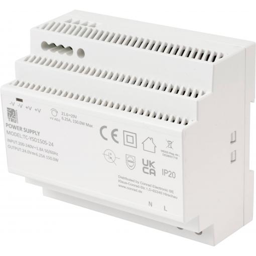 TRU COMPONENTS TC-13710896 síťový zdroj na DIN lištu Spotřeba (Stand-By) 0.3 W 24 V/DC 6.25 A 150 W Počet výstupů:1 x Obsah 1 ks