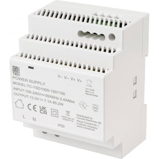 TRU COMPONENTS TC-13710884 síťový zdroj na DIN lištu Spotřeba (Stand-By) 0.3 W 12 V/DC 7.1 A 85.2 W Počet výstupů:1 x Obsah 1 ks