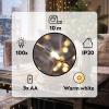 Solight vánoční řetěz měděný, 100x mini LED, 10m, 3 x AA, teplé světlo - 1V54-WW