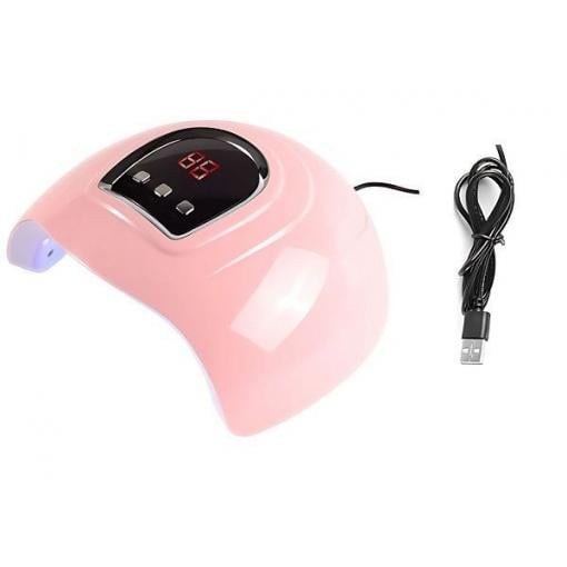 UV/LED lampa na nehty 54 W, 18 diod, USB, růžová