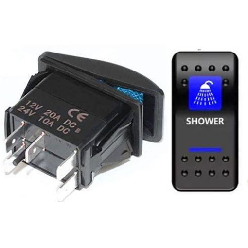 Vypínač kolébkový Carling A11625ABL-J92, ON-OFF, 12 V DC / 20 A, modrý, prosvětlen