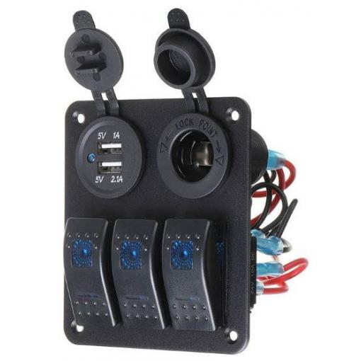 Ovládací panel PN-L3S2, 3 vypínače, USB + napájecí zdířka, 12-24 V