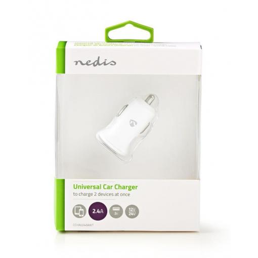 USB nabíjecí autoadaptér, USB nabíjecí 2400mA max., DC 12/24V, bílý   CCHAU240AWT